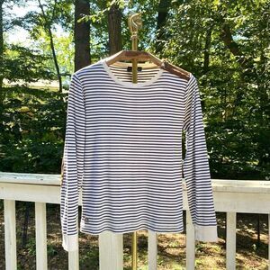 Lauren Jeans Co Navy Blue Stripe Elbow Patch Zipper Top